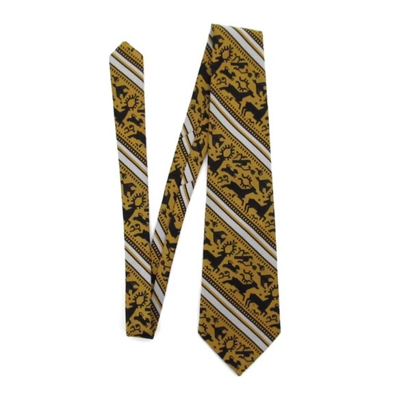 Vintage Wildlife Wide Tie Lot Trevira Elephant Silk Italian Animals Gold Navy - Picture 3 of 16